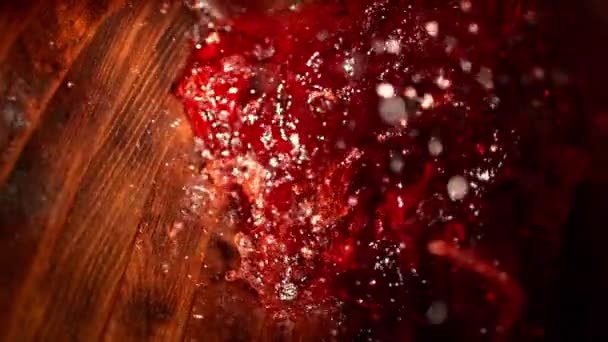 Super Slow Motion Pouring Red Wine Barrel Filmed High Speed — Stockvideo