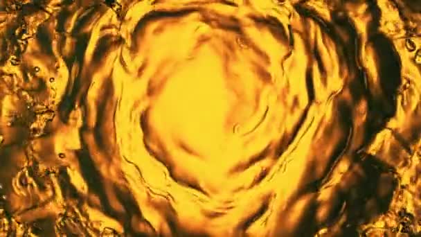 Super Slow Motion Splashing Whiskey Cognac Oil Surface Whirl Shape — Stockvideo