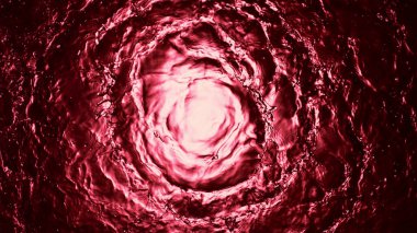 Texture of splashing red wine in tunnel shape, overhead shot.