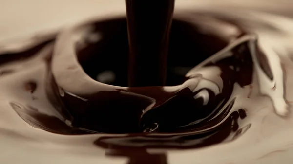 Detail Pouring Melted Chocolate Macro Shot Food Background — Stock Photo, Image