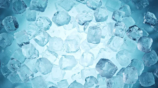Crystal clear ice cubes as background, top view, abstract background.