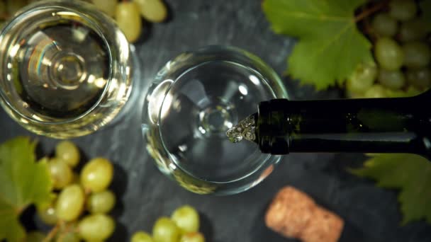 Super Slow Motion Pouring White Wine Glass Still Life Arrangement — Stock Video