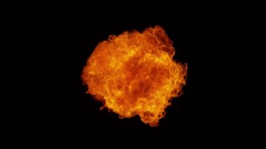 Siyah arka planda izole edilmiş süper yavaş ateş patlaması. Yüksek hızlı sinema kamerası, 1000 fps. Hız rampası etkisi.