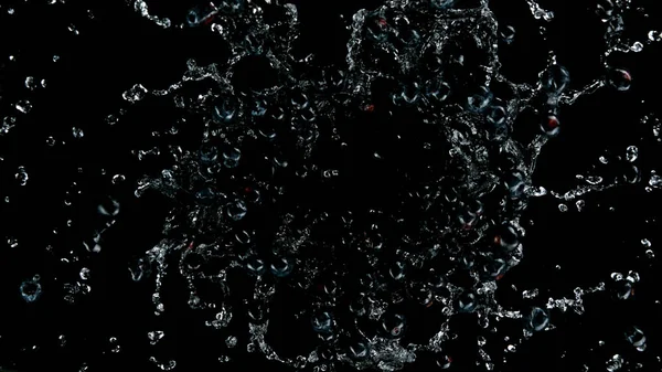 Замораживание Движения Черники Водяном Всплеске Изолированные Чёрном Фоне — стоковое фото