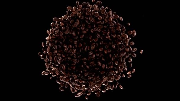 Super Slow Motion Chicchi Caffè Rotanti Macro Shot Composizione Movimento — Video Stock