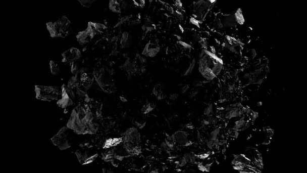 在黑色背景上旋转煤块的超慢速运动 用高速摄像机拍摄 每秒1000英尺 速度斜坡效应 — 图库视频影像
