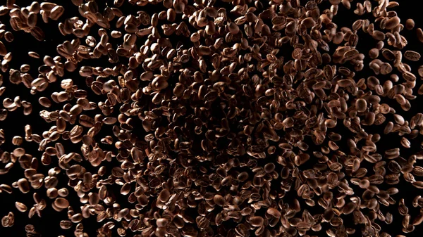 Freeze Motion Flying Coffee Beans Twister Shape Isolated Black Background — Stock Photo, Image