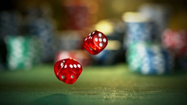 Super Slow Motion Rotolare Dadi Gioco Sul Tavolo Poker Girato — Video Stock