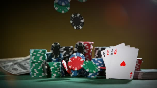 Düşen Poker Çiplerinin Süper Yavaş Çekimi Yüksek Hızlı Sinema Kamerasıyla — Stok video