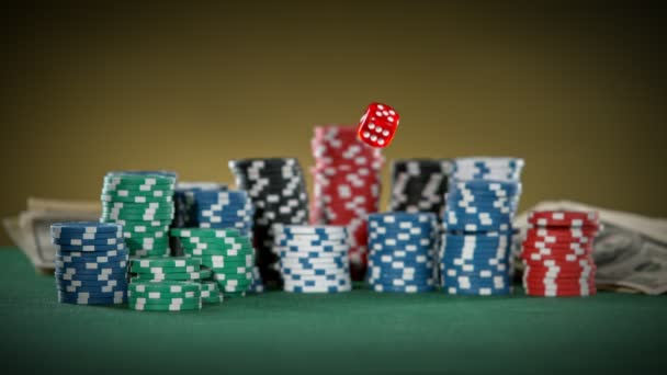 Super Powolny Ruch Toczenia Kości Gier Stole Pokerowym Nagrywane Szybkim — Wideo stockowe