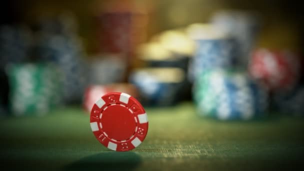 Super Slow Motion Chip Poker Rotante Girato Cinepresa Alta Velocità — Video Stock