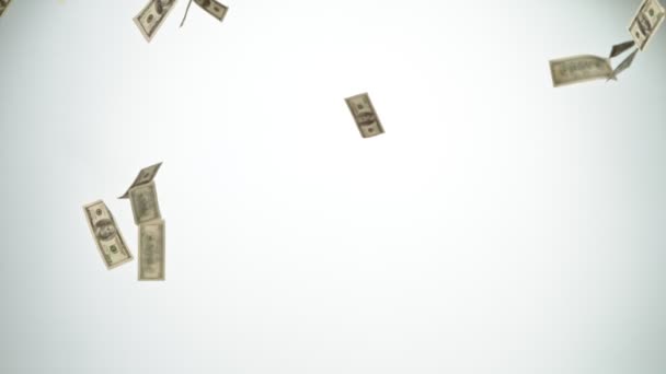 Mouvement Super Lent Des Billets Dollars Américains Volants Sur Fond — Video