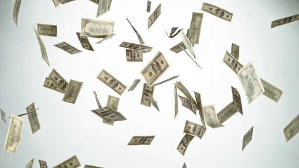 一百美元的钞票在白色背景下飘扬 金钱雨的概念 — 图库照片