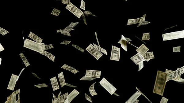 一百美元钞票飞在黑色背景上 钱雨概念 — 图库照片