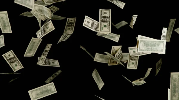 Hundert Dollar Scheine Fliegen Auf Schwarzem Hintergrund Geld Regen Konzept — Stockfoto
