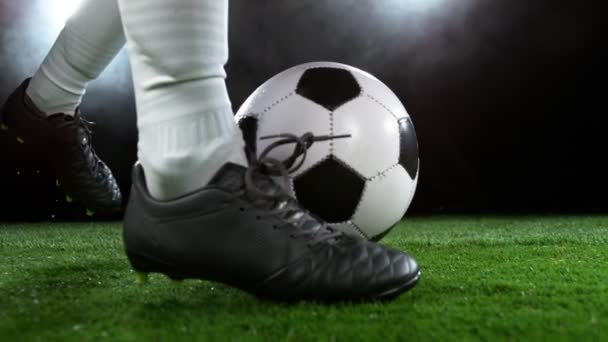 Super Slow Motion Soccer Player Running Ball Filmed High Speed — Stock Video