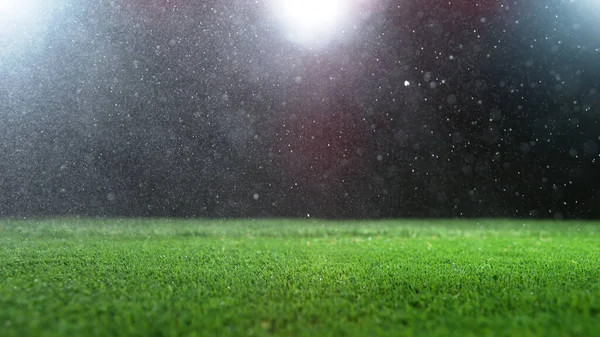 Abstraktní Fotbalový Fotbal Zelený Trávník Pozadí Lehkými Částicemi Deště — Stock fotografie