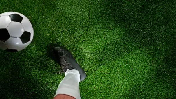 Super Slow Motion Soccer Player Kicking Ball Filmed High Speed — Stock Video