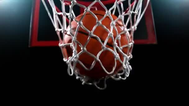 Супер Медленное Движение Баскетбольного Мяча Попавшего Корзину Снято Камеру Высокоскоростного — стоковое видео