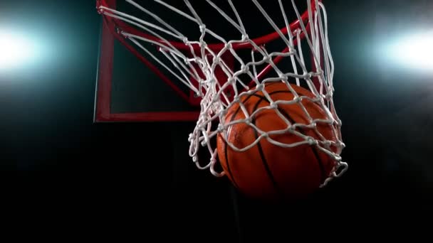 Super Slow Motion Del Giocatore Basket Che Colpisce Cestino Girato — Video Stock