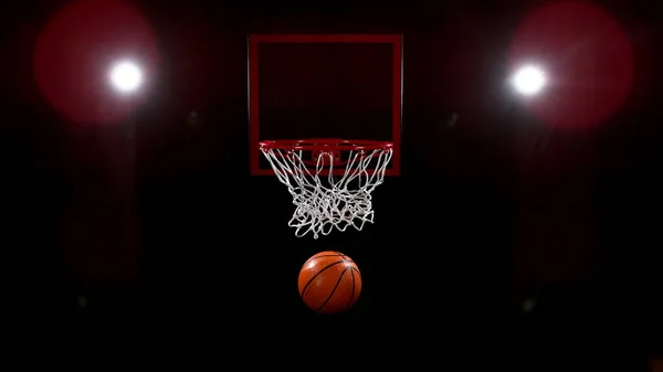 Basketball Going Basket Black Backgorund Detail Shot — Stock Photo, Image