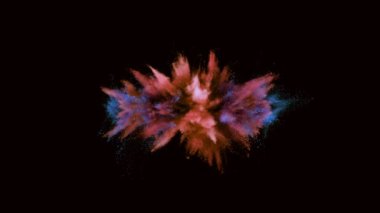 Siyah arka planda izole edilmiş süper yavaş renkli barut patlaması. Yüksek hızlı sinema kamerası, 1000fps.