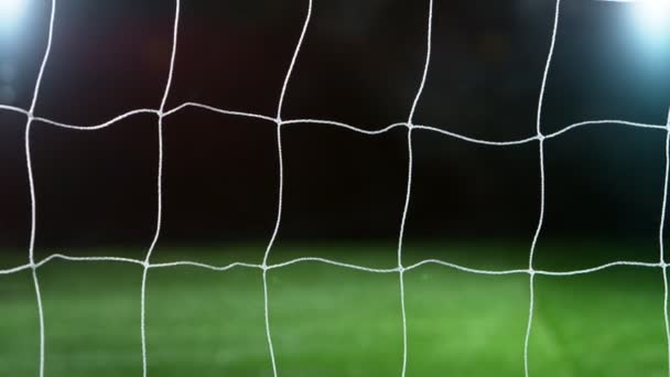 Super Langzame Beweging Van Voetbal Doel Net Bewegen Gefilmd Hoge — Stockvideo