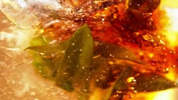 Super Slow Motion Pouring Tea Water Twister Shape Fresh Green — стоковое видео