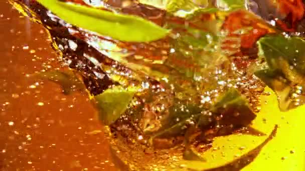 Super Slow Motion Pouring Tea Water Twister Shape Fresh Green — стоковое видео