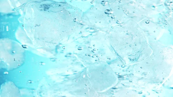 Nahaufnahme Von Eiswürfeln Unter Wasser Blauer Hintergrund Gefrierbewegung Von Fließendem — Stockfoto