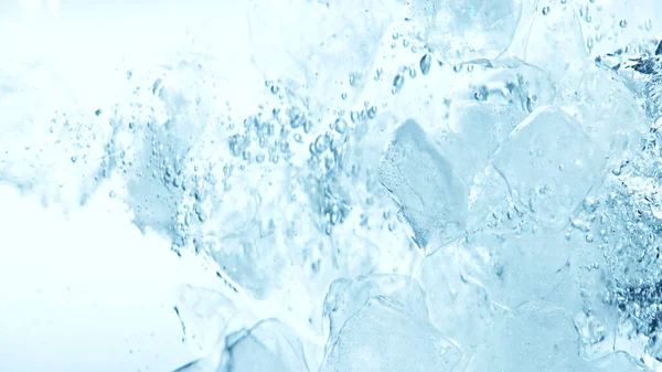 Close Ice Cubes Underwater Blue Background Freeze Motion Flowing Ice — Fotografia de Stock