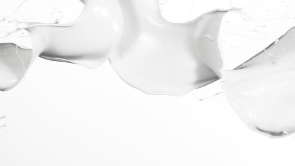 Super Slow Motion Flying Milk Splashes White Background Filmed High — Stock Video