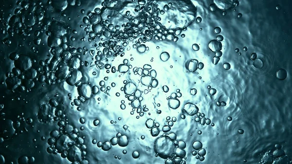 Makro Záběr Vodní Bubliny Zblízka Modrý Tón Abstraktní Nápoje Pozadí — Stock fotografie