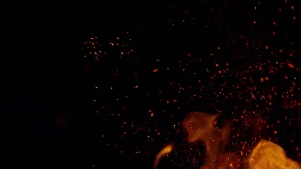Super Slow Motion Realistic Fire Sparks Isolated Black Background Filmed — Stock Video