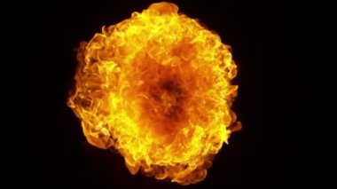 Siyah arka planda izole edilmiş süper yavaş ateş patlaması. Yüksek hızlı sinema kamerası, 1000 fps..