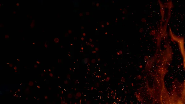 Вогонь Іскри Літають Частинки Чорному Тлі Абстрактний Фон — стокове фото