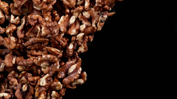 Walnuts Isolated Black Background Top View Copyspace Stock Photo