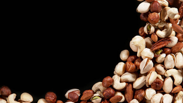 Nuts Mix Islated Black Background Top View Copyspace Assorted Mixed Royalty Free Stock Photos