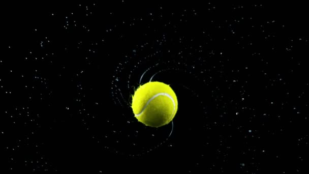 Mouvement Super Lent Balle Tennis Rotative Sur Fond Noir Avec — Video