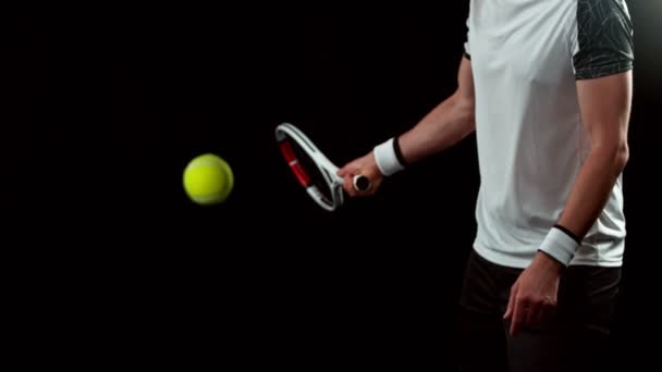 Super Slow Motion Del Tennista Che Colpisce Palla Girato Cinepresa — Video Stock