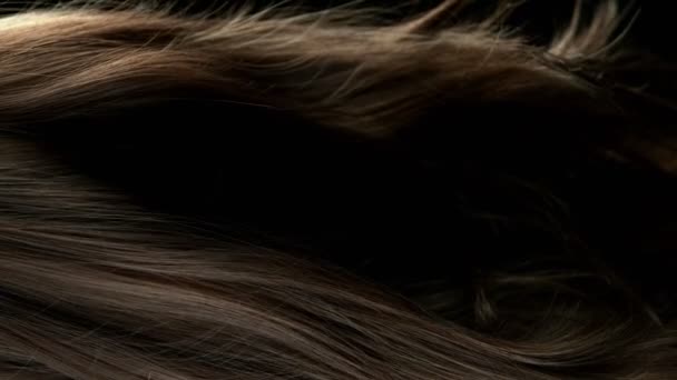 Mouvement Super Lent Des Cheveux Bruns Ondulés Détail Filmé Sur — Video