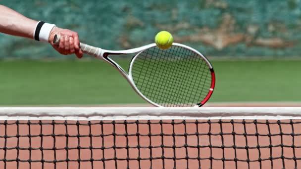 Super Ralenti Joueur Tennis Frappant Balle Gros Plan Coup Droit — Video