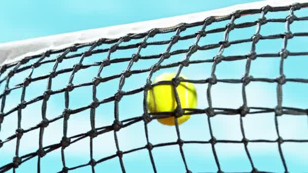Super Slow Motion Van Het Raken Van Tennisbal Een Net — Stockvideo