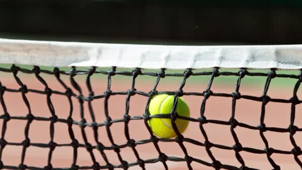 Super Slow Motion Att Slå Tennisboll Ett Nät Lågt Fokusdjup — Stockvideo