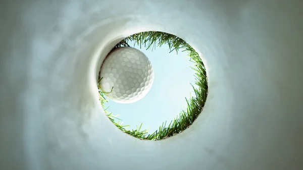 Detail Golf Ball View Hole Ultimate Perspective Real Shot Concept — Fotografia de Stock