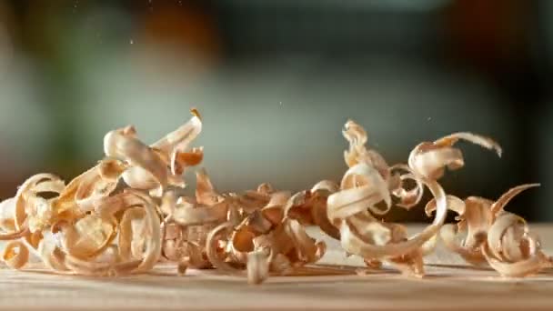 Super Slow Motion Sawdust Particles Falling Filmed High Speed Cinema — Stock Video