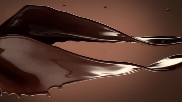 Super Lento Movimento Rotazione Caldo Fondente Cioccolato Fuso Splash Primo — Video Stock