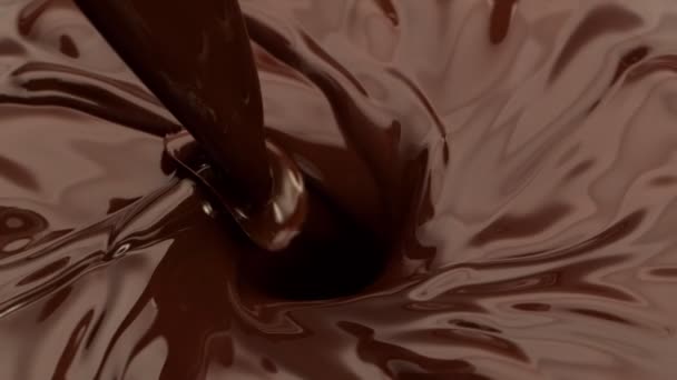 Super Slow Motion Rotating Pouring Dark Hot Melted Chocolate Close — 图库视频影像