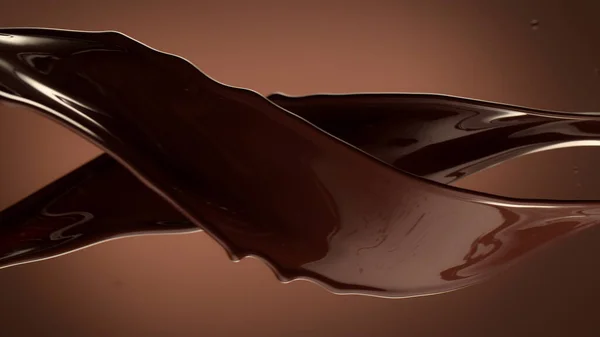 초콜릿 스플래시를 부드럽게 튀기고 얼어붙은 동작을 배경에서 분리하고 섬세하고 배경을 — 스톡 사진