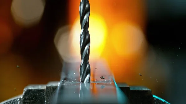 Drilling Aluminium Tube Close Macro Shot Metal Drill Extreme Detailed — Stockfoto